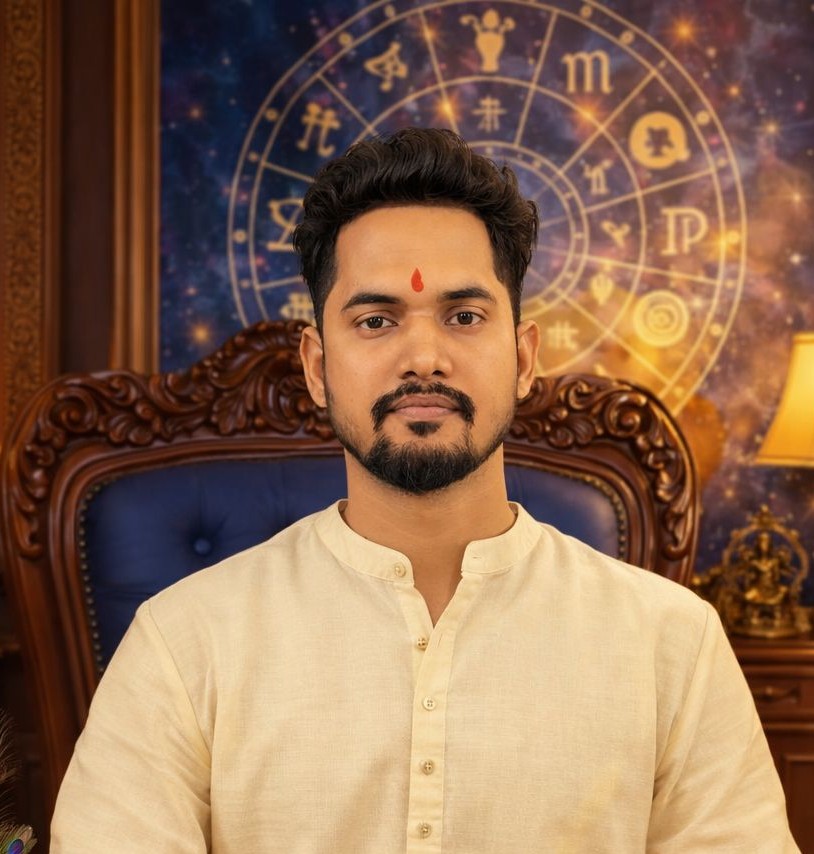 Hindu pandit in traditional saffron attire